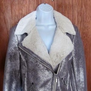 Brand new Tribal silver and faux fur jacket